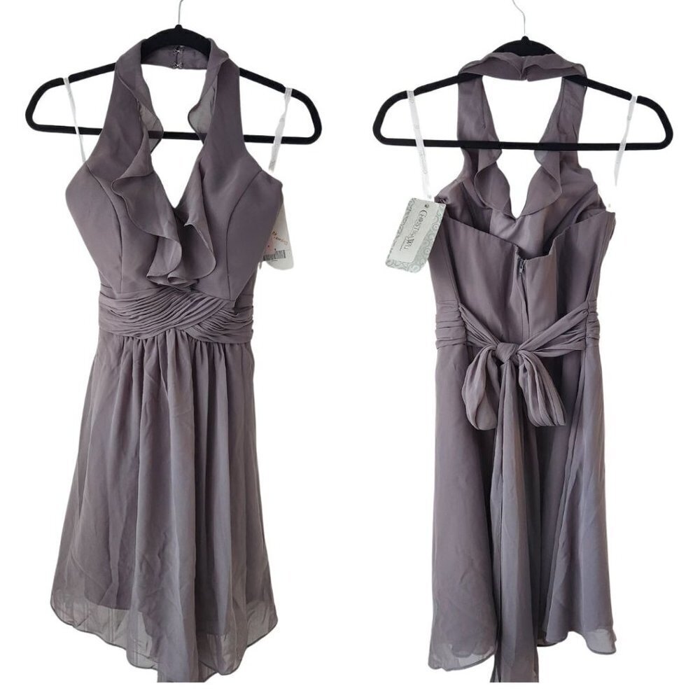 NWT Christina Wu Occasions Charcoal Grey Short Bridesmaids Dress Cocktail 8
